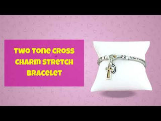 Two Tone Cross Charm Stretch Bracelet -