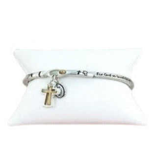 Two Tone Cross Charm Stretch Bracelet - Christiangiftsforyou.com